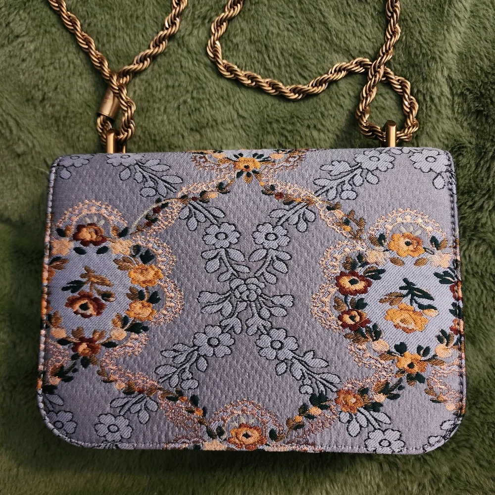 Tory Burch Eleanor Sea Frost Brocade shoulder bag crossbody blue